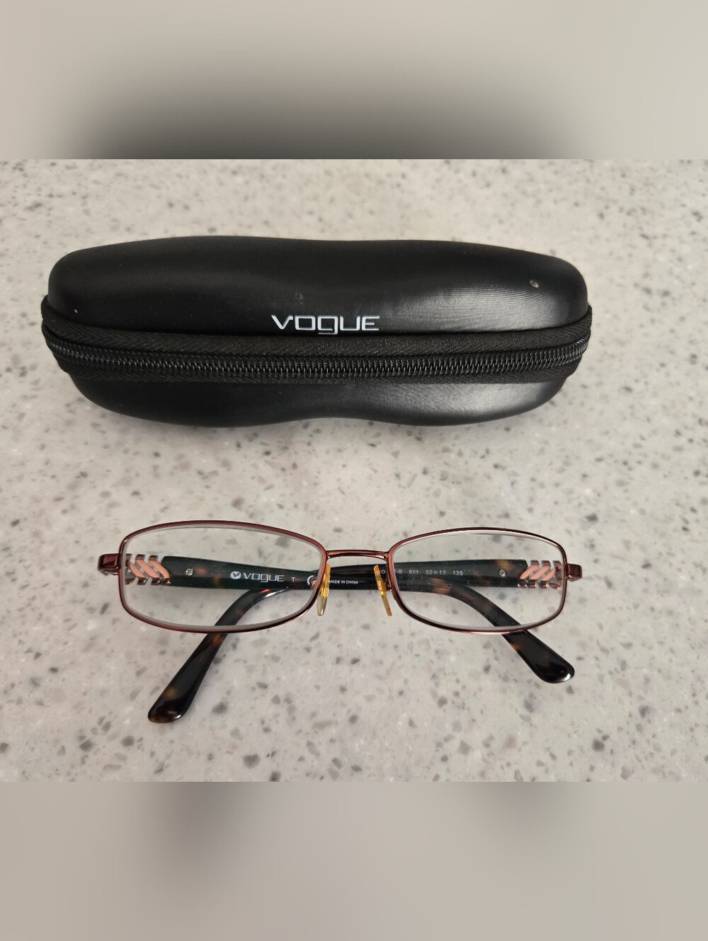 Vogue Women's Rectangular Glasses in Brown and Black with Case